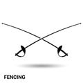 Fencing icon. Fencing 2 crossed swords isolated on a light background. Vector illustration