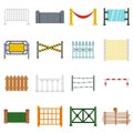 Fencing icons set in flat style Royalty Free Stock Photo