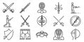 Fencing icons set, outline style