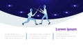 Fencing man mask training duel swordsman arena male activity cartoon character full length horizontal copy space flat