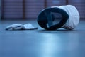 A fencing mask on the floor Royalty Free Stock Photo