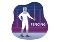 Fencing Player Sport Illustration with Fencer Fighting on Piste and Sword Duel Competition Event in Flat Cartoon Hand Drawn