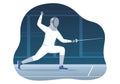 Fencing Player Sport Illustration with Fencer Fighting on Piste and Sword Duel Competition Event in Flat Cartoon Hand Drawn