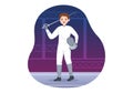 Fencing Player Sport Illustration with Fencer Fighting on Piste and Sword Duel Competition Event in Flat Cartoon Hand Drawn