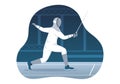 Fencing Player Sport Illustration with Fencer Fighting on Piste and Sword Duel Competition Event in Flat Cartoon Hand Drawn