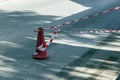 Fencing red and white tape, which prohibits movement. Royalty Free Stock Photo