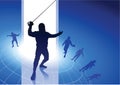 Fencing Sport on Wire Globe Background