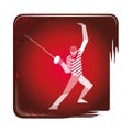 Fencing stripy icon, white figure