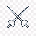 Fencing vector icon isolated on transparent background, linear F