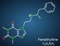 Fenethylline, phenethylline, amfetyline, fenetylline molecule. It is psychostimulant, narcotic, codrug of amphetamine and Royalty Free Stock Photo