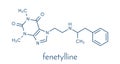 Fenetylline fenethylline stimulant drug molecule. Skeletal formula.