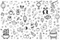 Feng Shui Icons, fortune cookies, Yin Yang Doodle elements collection. Wealth and Prosperity