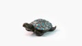 Feng shui turtle statue figurine with purple dots and isolated in white. Buddhist chinese decoration object, tortoise for rich and