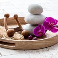 Feng shui and zen stability for body massage after bath Royalty Free Stock Photo