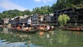 Fenghuang, China - July 28, 2023: Fabulous view of Phoenix Ancient Town and the Tuojiang River (Tuo Jiang River)