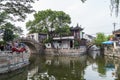 Fengjing Zhujiajiao, China - circa September 2015: Bridges, canals of Fengjing Zhujiajiao ancient water town Royalty Free Stock Photo