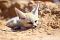 a fennec fox digging in the desert sand Royalty Free Stock Photo