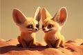 Fennec Fox foxes in snow heart melting Valentines Day card Royalty Free Stock Photo