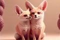 Fennec Fox foxes in snow heart melting Valentines Day card Royalty Free Stock Photo