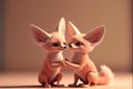 Fennec Fox foxes in snow heart melting Valentines Day card Royalty Free Stock Photo