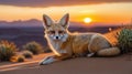 Fennec Fox Relaxing on Sand Dune at Sunset in the Sahara Desert Royalty Free Stock Photo