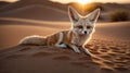 Fennec Fox Resting On a Sand Dune in The Sahara Desert at Sunset Royalty Free Stock Photo