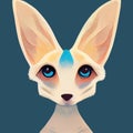 Fennec with blue eyes. Abstract fennec portrait. Fennec head icon. Digital illustration. AI-generated