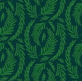 Fennel herbaceous seamless pattern on dark green background. Fabric with grass fields. Wallpaper with a branches of dill. Vector