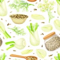 Fennel Seamless Pattern Design with Edible Condiment Vector Template Royalty Free Stock Photo