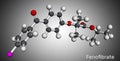 Fenofibrate molecule. It is drug, used to lower cholesterol levels in patients at risk of cardiovascular disease. Molecular model