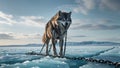 Fenrir dragging broken chains through icy field, snarling at sky Royalty Free Stock Photo
