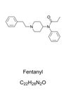 Fentanyl, synthetic opioid, chemical formula and skeletal structure