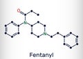 Fentanyl, fentanil, C22H28N2O molecule. It is opioid analgesic. Structural chemical formula