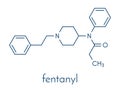 Fentanyl fentanil opioid analgesic drug molecule. Skeletal formula.