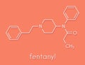 Fentanyl fentanil opioid analgesic drug molecule. Skeletal formula.