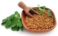 Fenugreek seeds with green leaves Royalty Free Stock Photo