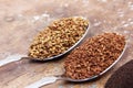 Fenugreek seeds with instant coffee on spoons Royalty Free Stock Photo