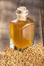 Fenugreek seeds and oil - Trigonella foenum - graecum. Text space