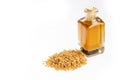 Fenugreek seeds and oil - Trigonella foenum - graecum. Text space