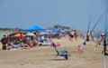 Fenwick Island, Delaware, U.S - July 8, 2023 - The crowds on the surf fishing beach in the summer