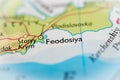 Feodosia, Crimea highlighted on a world map Royalty Free Stock Photo