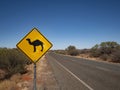 Feral Camel warning sign on outback highway