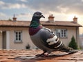 Feral pigeon on a roof, generative ai