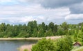 Ferapontovo villadge and  Borodaevskoe lake near  Ferapontov monastery World Heritage List in summer,  Vologda region, Russia Royalty Free Stock Photo