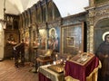 Ferapontovo, Vologda region, Russia, February, 23, 2020.  The interior of the Epiphany Church in the Ferapontov monastery. Russia, Royalty Free Stock Photo