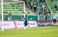 Ferencvaros goalkeeper Denes Dibusz conceding a penalty goal during Hungarian OTP Bank Liga Gameweek 31 match Ferencvaros vs Royalty Free Stock Photo