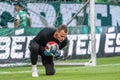 Ferencvaros goalkeeper Denes Dibusz in training before UEFA Champions League qualification match Ferencvaros vs Tobol 5-1 Royalty Free Stock Photo