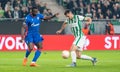 Ferencvaros midfielder Amer Gojak and Crvena Zvezda midfielder Sekou Sanogo during UEFA Europa League match Ferencvaros vs Crvena