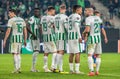 Ferencvaros players forming a wall during a free kick in UEFA Europa League match Ferencvaros vs Crvena Zvezda (2-1