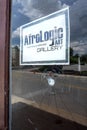 Ferguson, Missouri, USA, June 20, 2020 - bullet hole in business window Afro American art gallery Ferguson Missouri after police b